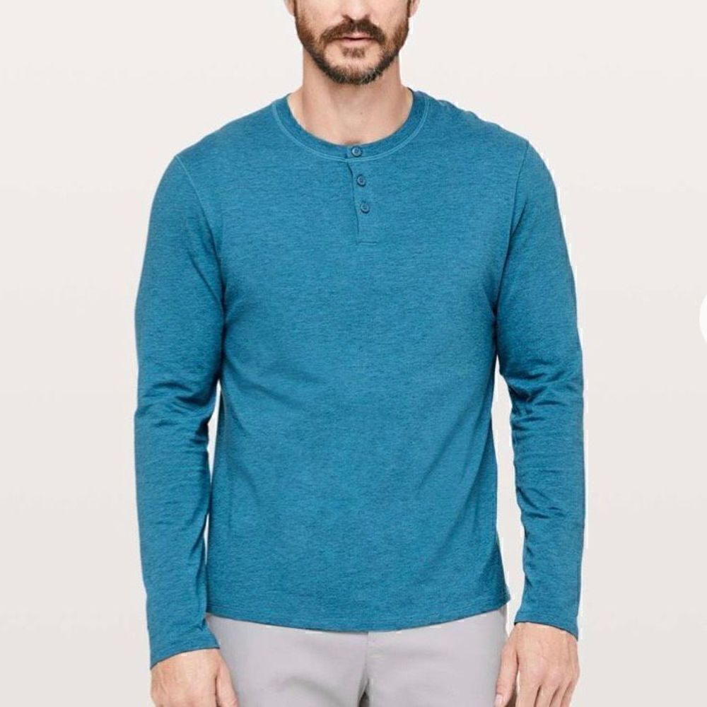 Lululemon 5 Year Basic Long Sleeve Henley Heathered Pewter Blue XL